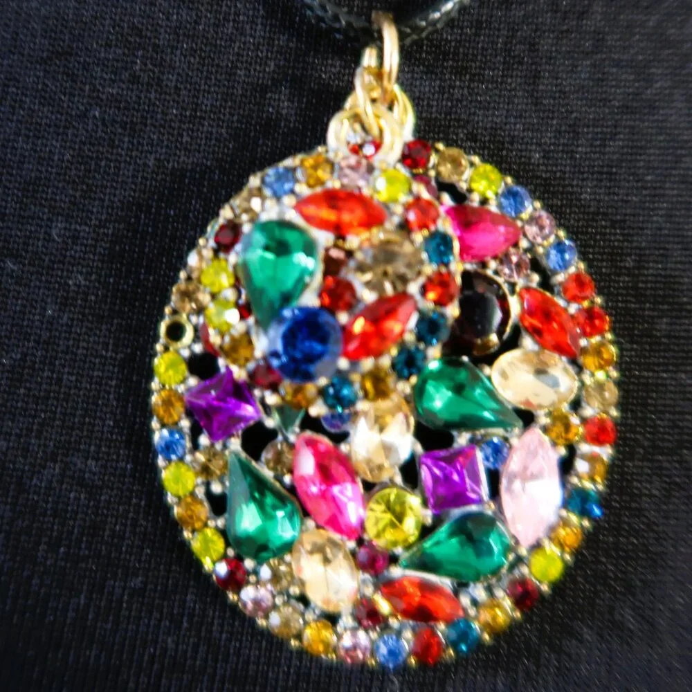 Vintage Rhinestone Pendant Lot 2 Pc Multicolor Crystal Cluster Statement Wear - Picture 12 of 15